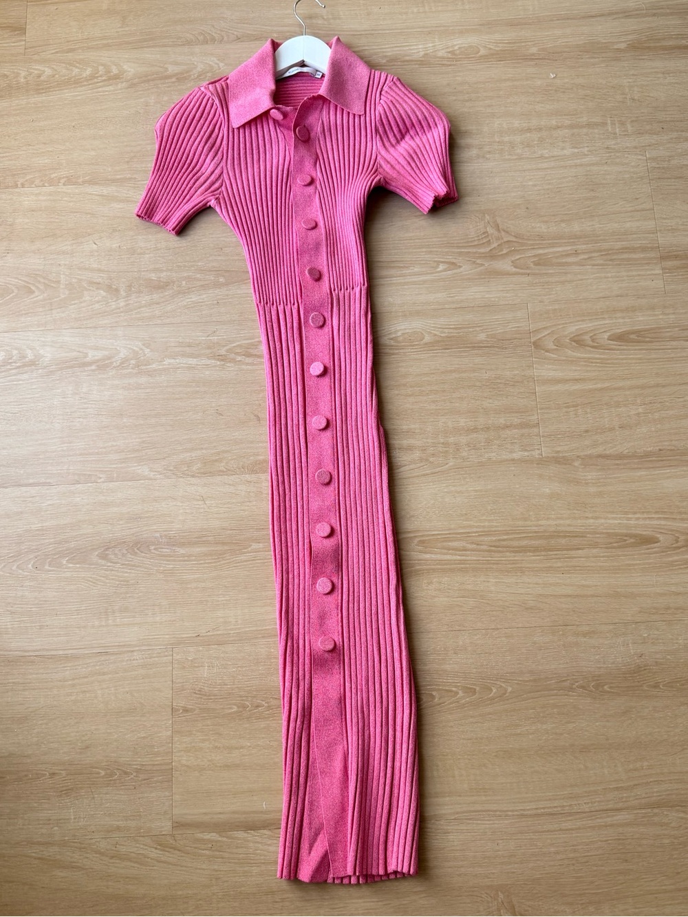 By Johnny Pink Ribbed Button-Down Maxi Dress